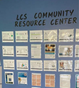 Bulletin board at the LCS Community Resource Center.