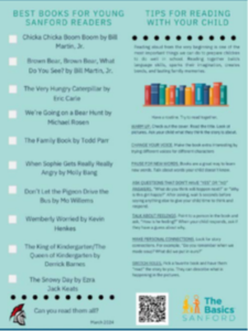 Bookmark created by Sanford of 10 books for children to read as well as information about The Basics.